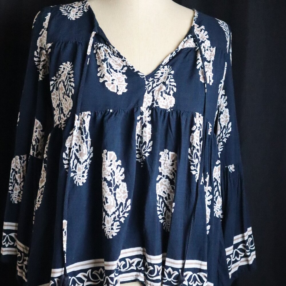 Altar'd State Womens Small Navy Boho Festival Hippie Flowy Bell Sleeve Top Shirt